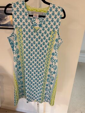 Gretchen Scott Designs Teal & Lime Printed Sleeveless V-Neck Mini Dress